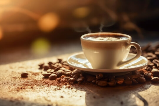 a coffee cup, nesspreso, in the morning, close up, generative ai