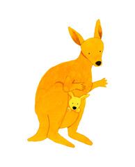 カンガルー　かわいい・ゆるい動物の手描き水彩イラスト素材 © 一色いっさ