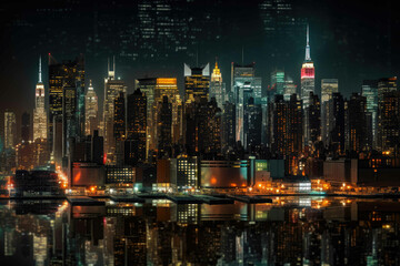 Fototapeta na wymiar A vibrant city skyline on a clear summer evening. Generative AI