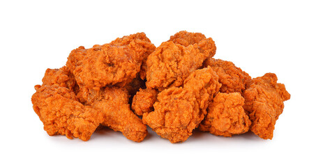 Heap of fried spicy chicken isolated on transparent background. PNG