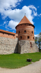 Trakai Medieval Gothic Island Castle, Located in Galve Lake. Aerial Shot of the Most Beautiful Lithuanian Landmark. Trakai Island Castle - One of the Most Popular Tourist Destination in Lithuania