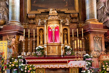 Fototapeta na wymiar The main altar in the University Church in Wrocław.