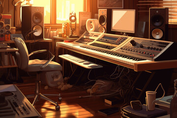 music production table desk, generative ai