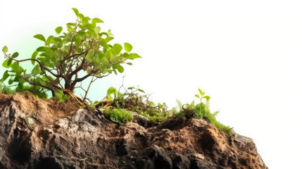 green plants and lawns with some soil, in white background, generative ai