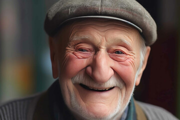 Close-up portrait of happy senior man looking at camera. Generative AI