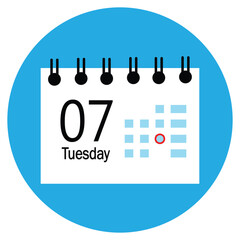 icon for web and mobile, new calender, 07 tuesday icon with white background