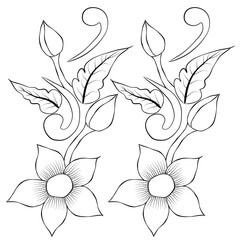 Free Vector line art and hand drawing flower art black and white flat design simple flower