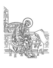 Matthew Levi the Apostle. Illustration in Byzantine style. Coloring page on white background
