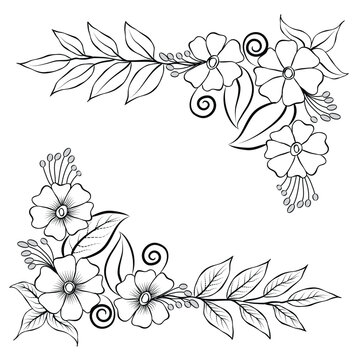 Free Vector line art and hand drawing flower art black and white flat design simple flower