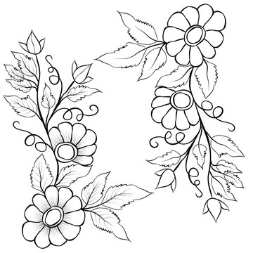 Free Vector line art and hand drawing flower art black and white flat design simple flower