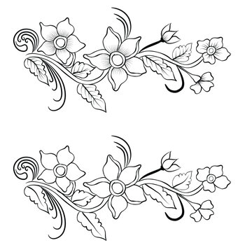Free Vector line art and hand drawing flower art black and white flat design simple flower