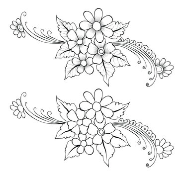 Free Vector line art and hand drawing flower art black and white flat design simple flower