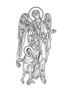 angel guiding child black and white clip art preview