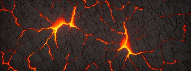 Seamless lava pattern with small stones, texture for graphic design. Realistic lava flame on black ash background. Texture of molten magma surface. Abstract volcanic lava background. Generative AI - obrazy, fototapety, plakaty