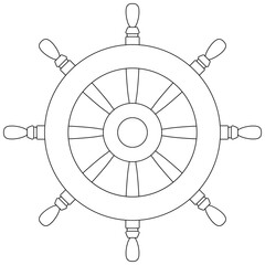 Rudder outline icon. Boat driving wheel coloring book page. Travel symbol.