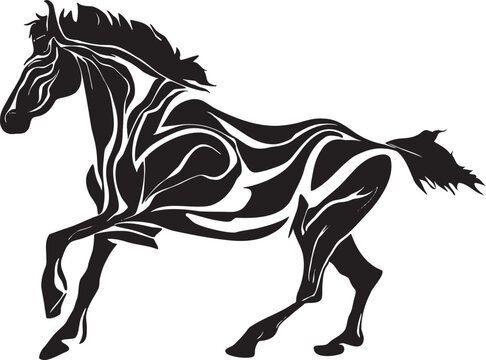 horse runs black on white vector stencil