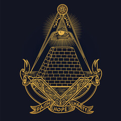 freemasonry Emblem tattoo Compass Tattoo , Eye of Providence. All-seeing eye	
 - obrazy, fototapety, plakaty