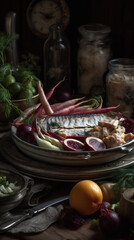 Closeup delicious homemade food, fish salad