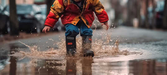 Little Boy's Playtime in the Puddle, Generative AI