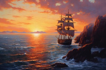 Obraz premium Sailboat Serenity: A Majestic Seascape