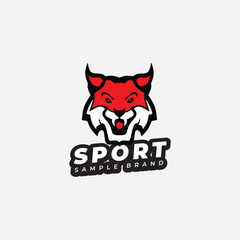 sport logo design in the form of a red wolf's head
