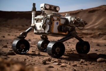 Robot is exploring the surface planet. Generative AI