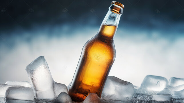 Embrace the Coolness of a Beer Bottle Nestled in Ice. Generative AI