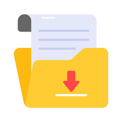 Down arrow on file folder depicting vector of file download in modern style