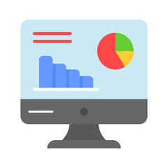 Bar chart and pie chart on monitor display denoting vector of data analytics