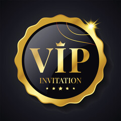 Luxury Vip Invitation Badge Logo Golden Banner Vector Illustration