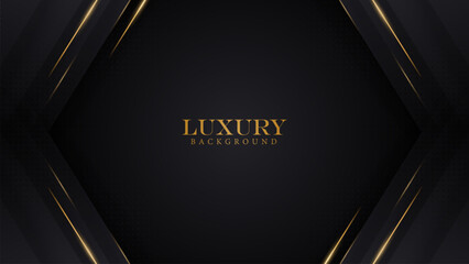 luxury elegant abstract black background in hexagon shape with halftone and shiny gold line. luxury elegant theme design vector illustration