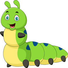 Cute smiling caterpillar cartoon illustration

