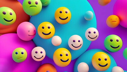 A vibrant and dynamic abstract background filled with many balls smiling icons