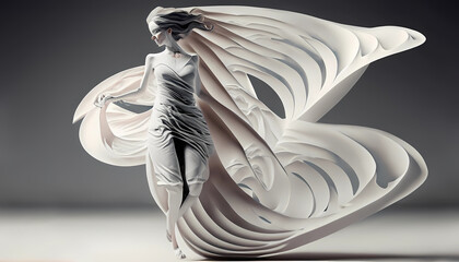Winds of the shape of the twisting and rotating full body white woman