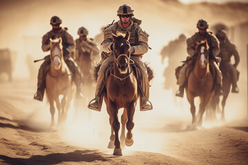 AI generated image of special forces on horses Generative AI