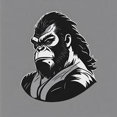 Gorilla  black and white vector art on a white background