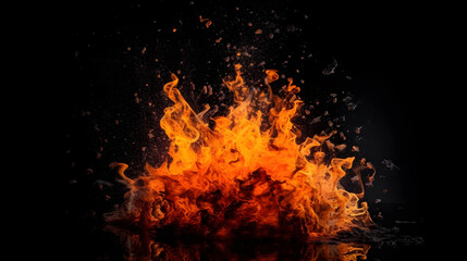 fiery flames effect on dark background generative ai