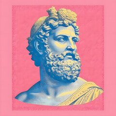 Mythical Charm: Risograph Print Showcasing a Celebrity-Style Handsome God-like Character
