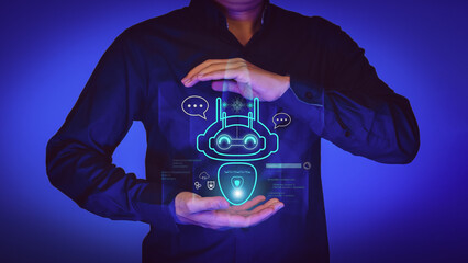 Businessman hand showing sign Use Application. Biometric hand identification for personal access Financial information. Surveillance and security scanning of digital cyber applications