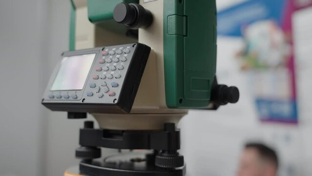 A panel for entering digital values on the instrument for surveyors. Data entry consoles on modern equipment for surveyors.