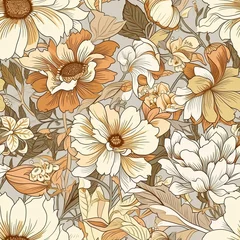 Foto auf Acrylglas Neutral Floral Harmony: A floral pattern in soft, neutral shades of beige. Generative AI. © Metodi
