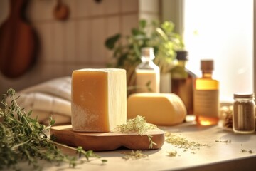 spa still life with hand made soap, ai tools generated image