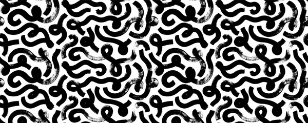 Obraz premium Bold curved lines seamless pattern. Swashes and flourishes ornament. Messy doodles, bold curvy brush strokes, twirls and loop lines. Organic vector seamless pattern. Geometric grunge texture.