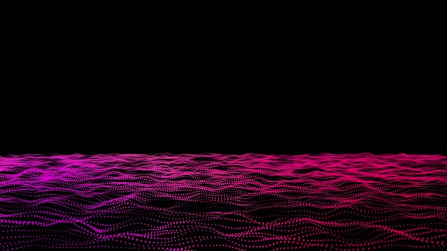  3D abstract pink light particles water ripple on black background.