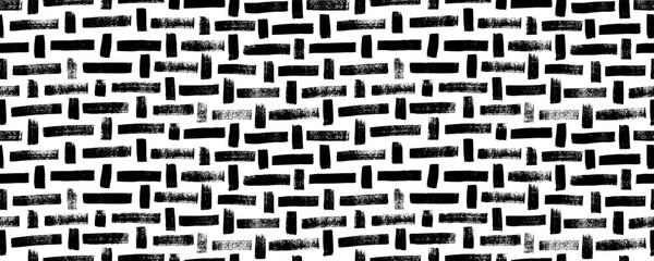 Brush drawn stripes seamless pattern. Vertical and horizontal short lines. Bold brush straight strokes. Woven seamless pattern. Abstract geometric background. Modern regular motif banner.