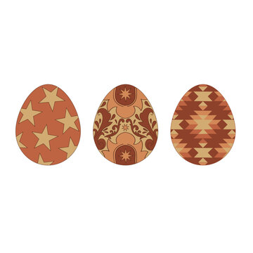 Western groovy Easter eggs vector illustration set. Wild West Easter aesthetic print design. 