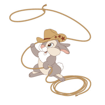 Cute cartoon cowboy bunny rodeo vector illustration. Western Easter aesthetic print design. 