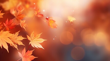 Autumn leaves background, blurred red and orange leaves, fall leaves in the sun, season of nature. Generative AI.