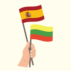 Flags of Spain and Lithuania, Hand Holding flags