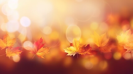 Obraz na płótnie Canvas Autumn leaves background, blurred red and orange leaves, fall leaves in the sun, season of nature. Generative AI.